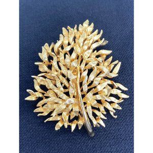 Vintage Beautiful Lisner Gold Tone Leaf Tree Brooch Pin Signed 2.5" x 2"